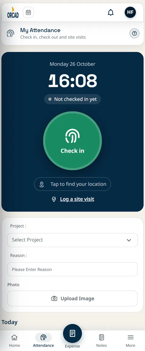 Check-in screen on a phone