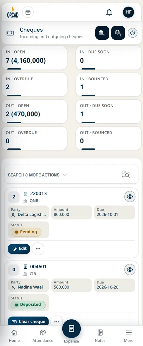 Cheques screen on a phone
