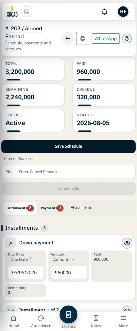 Unit sale screen on a phone