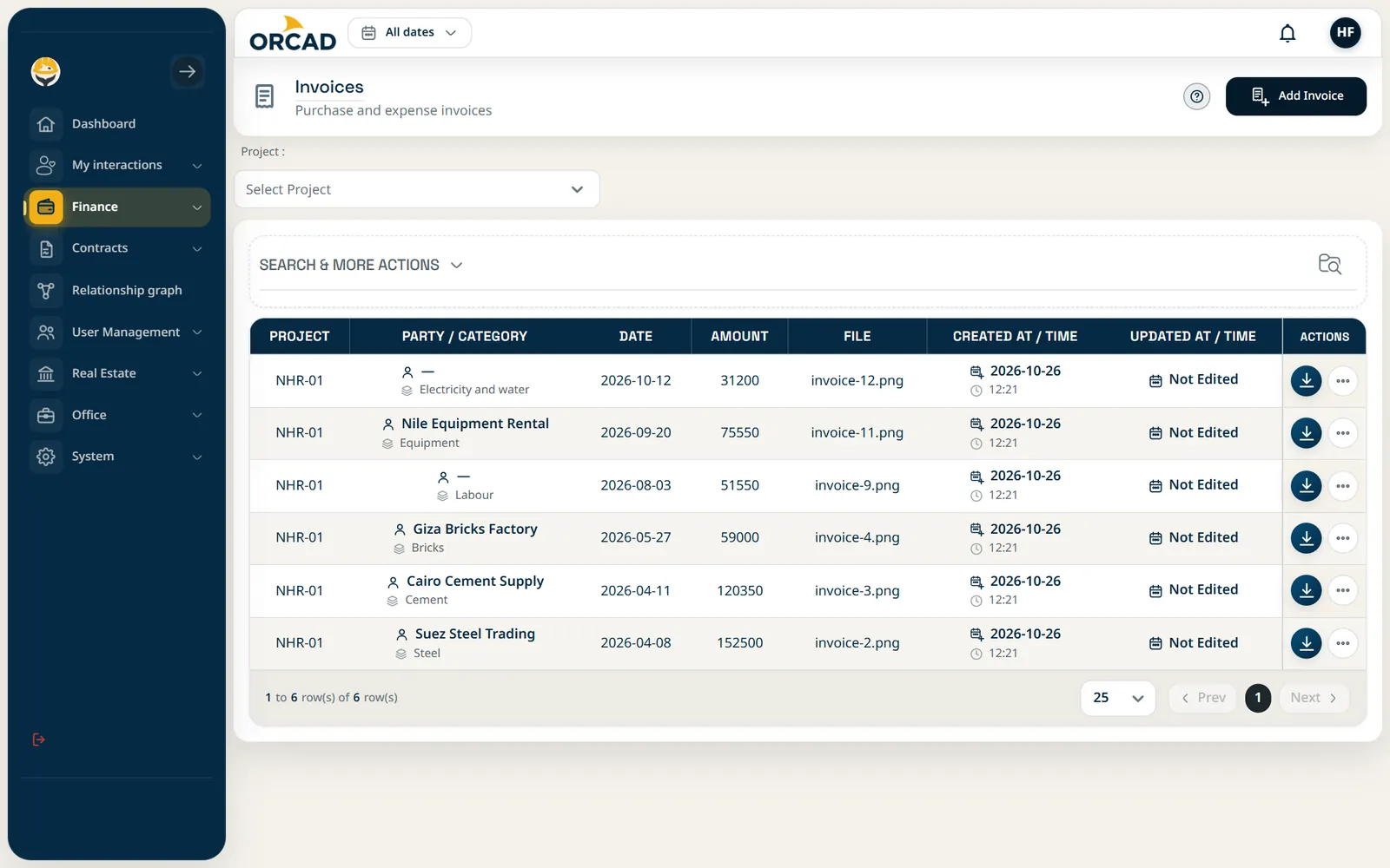 Invoices and expenses: Invoices screen